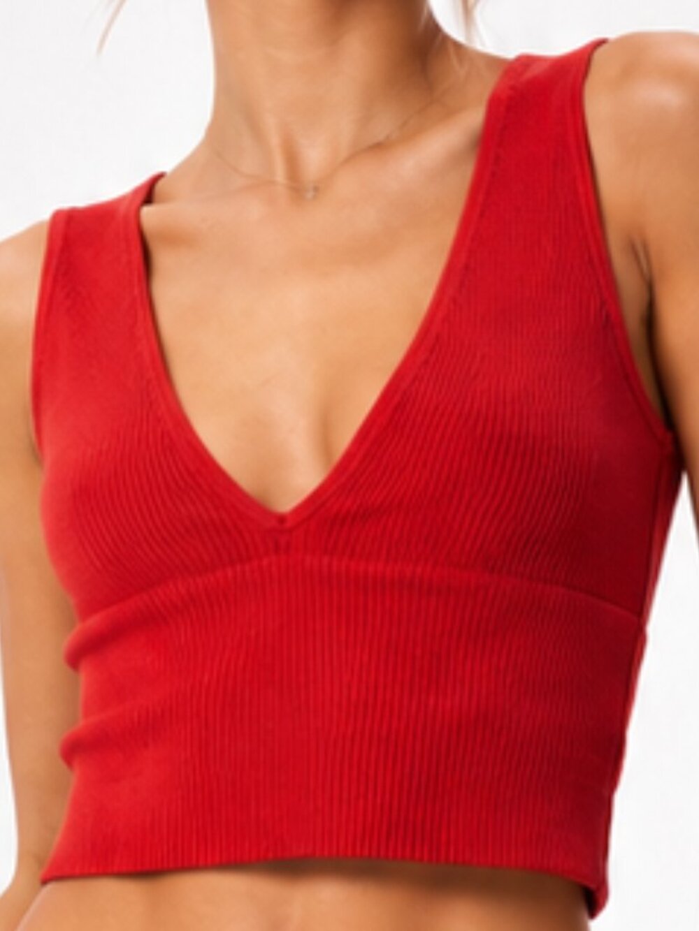 URBAN OUTFITTERS (Out From Under) Hailey Red Ribbed Plunge Bra Top Red Size S